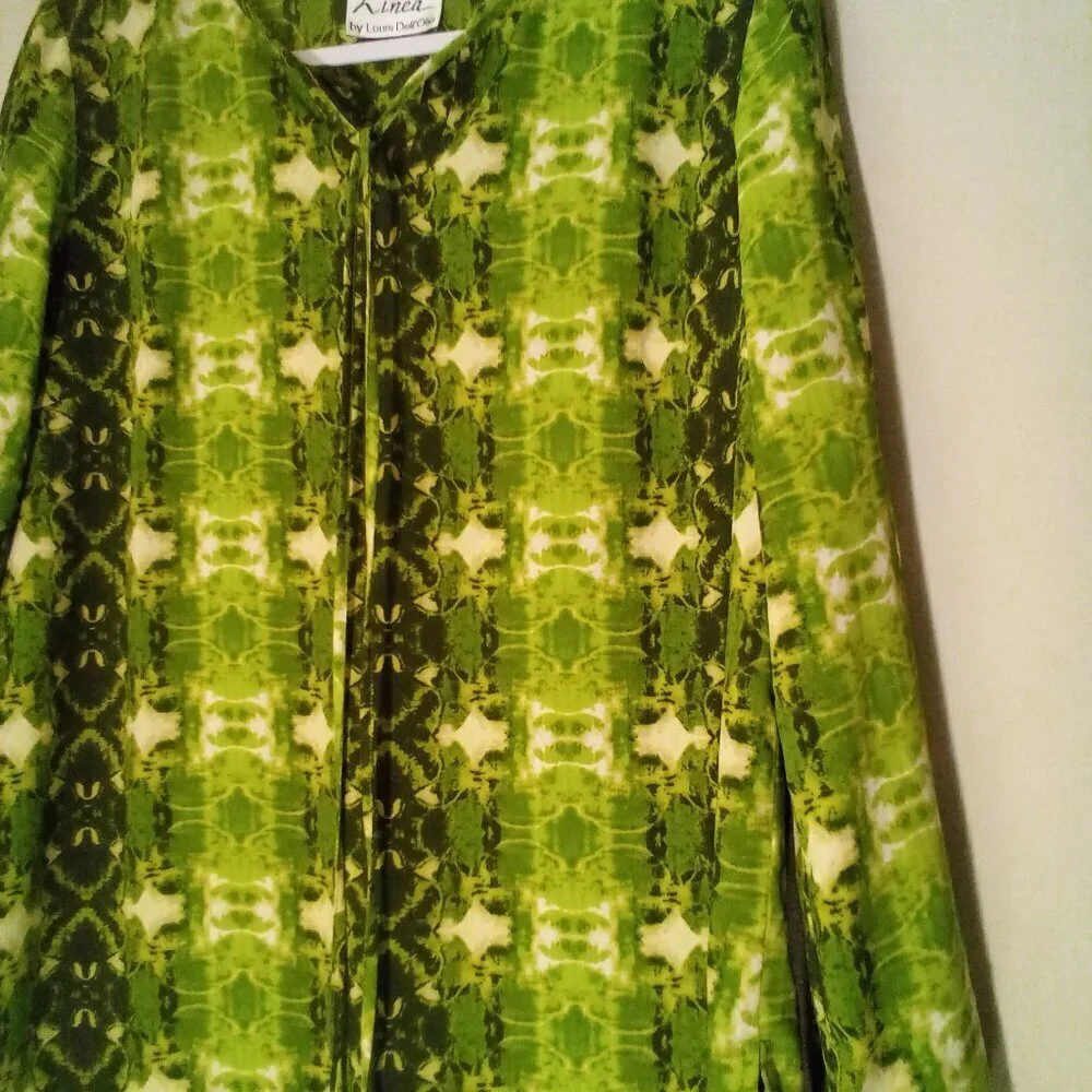 Linea by Louis Dell'Olio Shirt Tunic Women S Long Sleeve Tassel Pattern Green